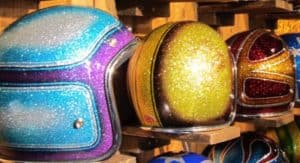 Helmets painted with glitter