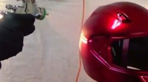 spray painting a helmet